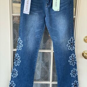 🌼 Sky Jeans Original Denim Floral Appliqué Jeans | Women’s Size 13 | NWT